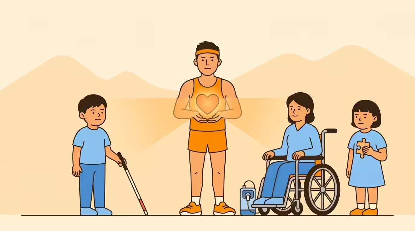 插畫：跑者把暖光交到三個受助單位手中