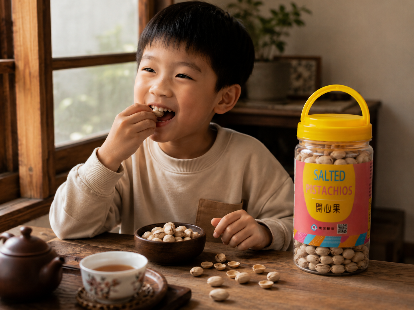 小孩開心吃開心果