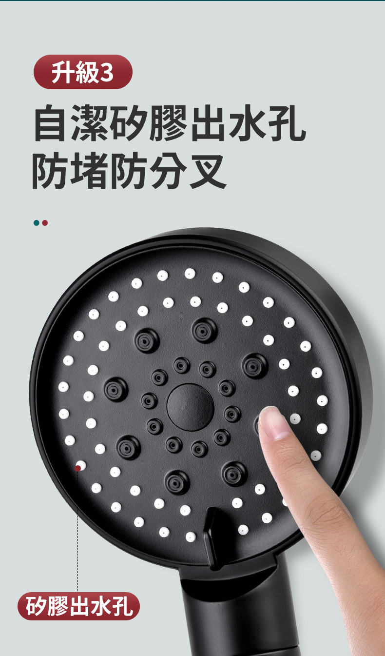 蓮蓬頭細密出水孔增壓設計特寫