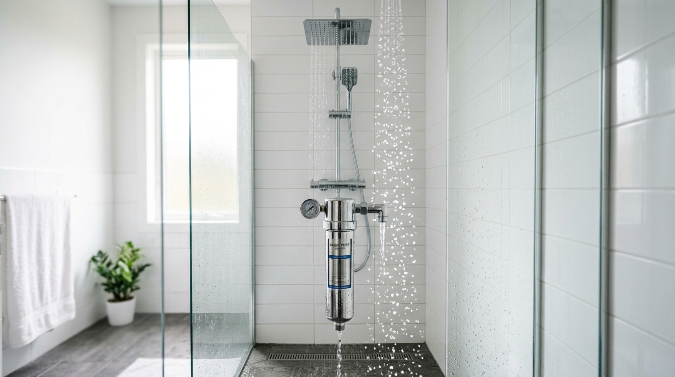 現代浴室安裝淨水過濾器，水質純淨清澈