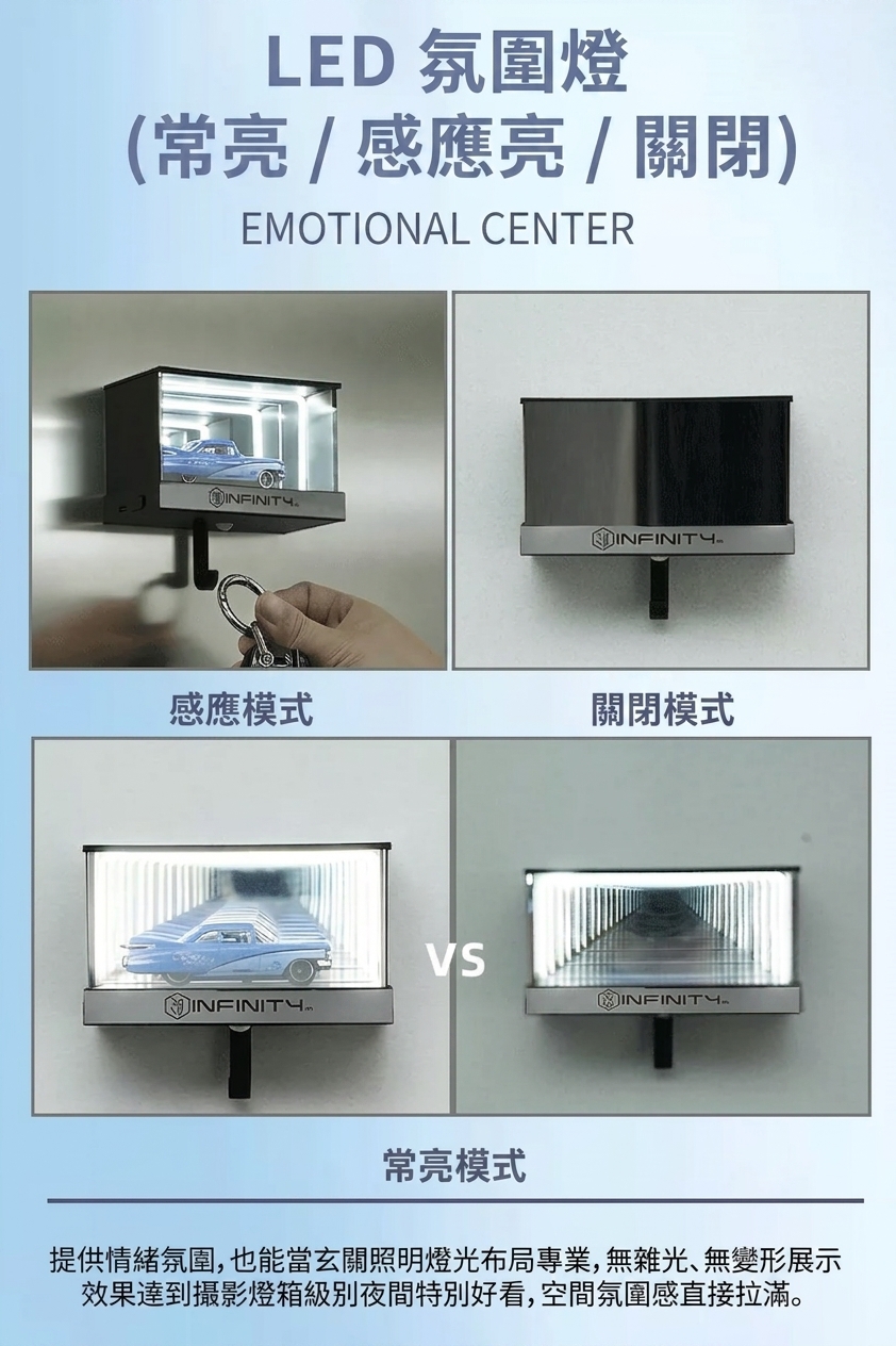玄關鑰匙收納架夜間感應效果 - 自動亮燈黑科技