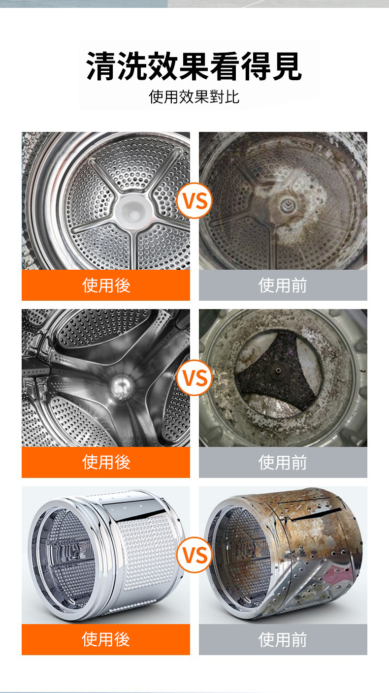 洗衣機清潔劑使用前後對比 內槽清洗效果光亮如新 去除污垢水垢霉斑