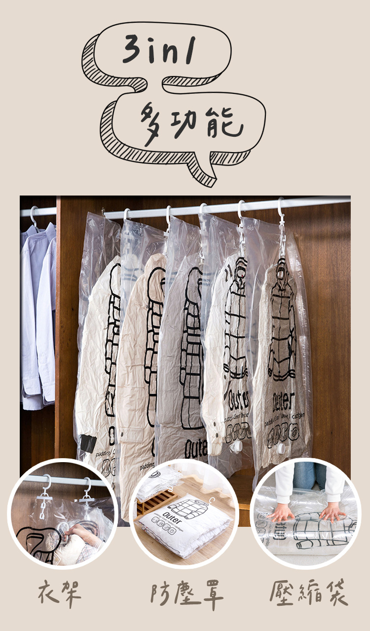 掛式真空壓縮袋防霉防潮功能｜真空密封隔絕濕氣灰塵