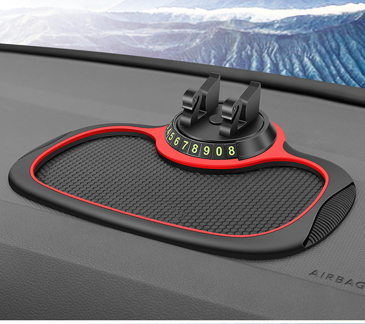 紅黑色車用防滑手機置物架 正面角度展示 手機夾持支架設計