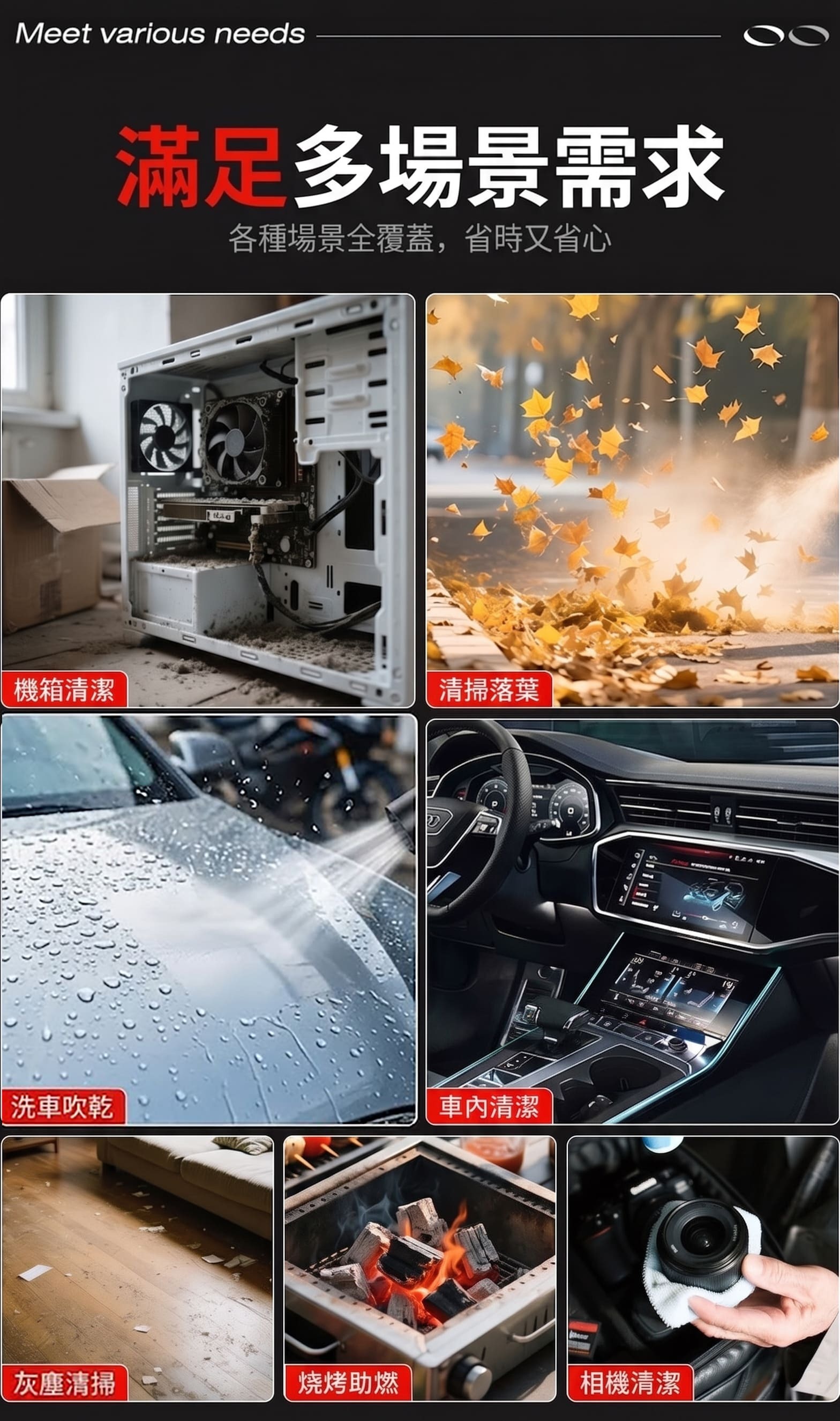 暴力渦輪手持風扇多場景應用-洗車吹乾車內清潔燒烤助燃相機清潔