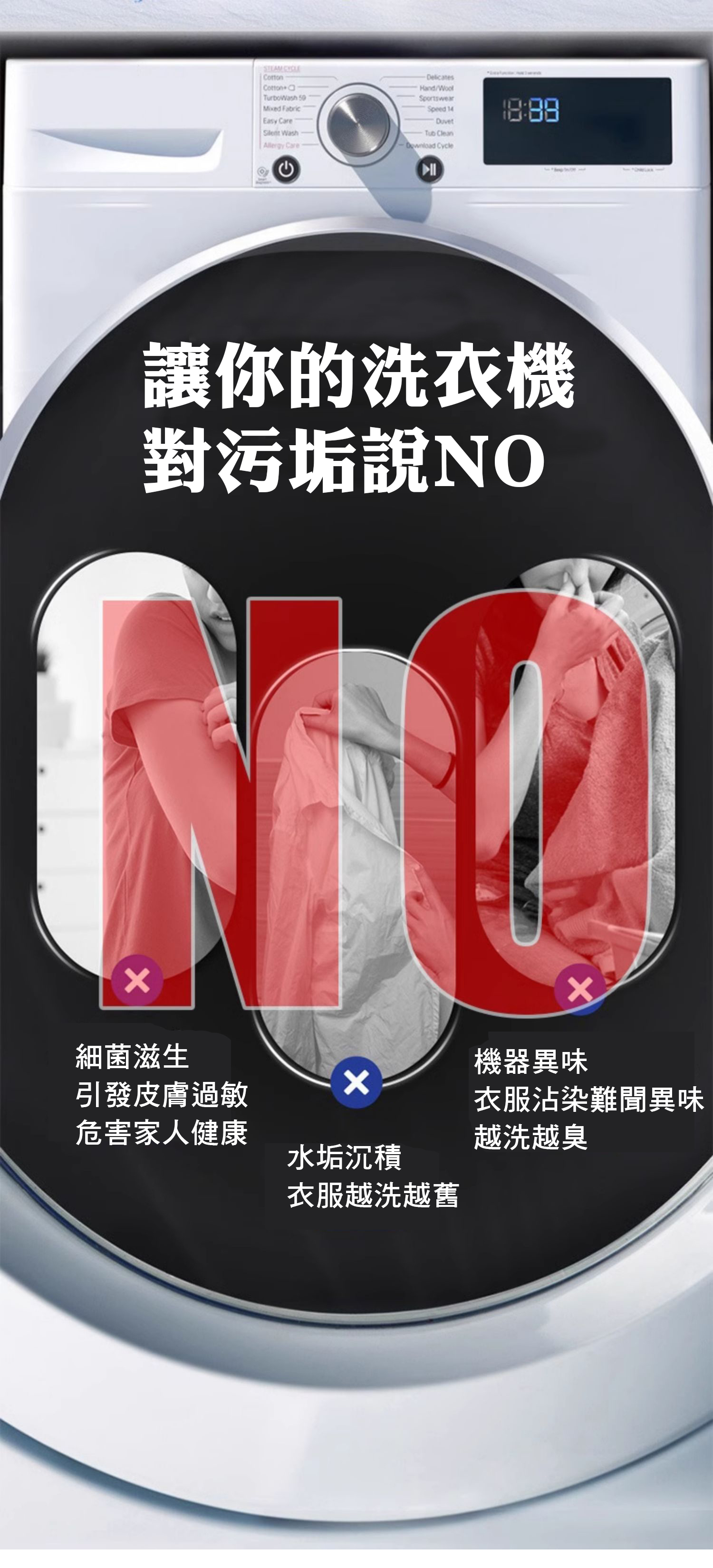 洗衣機污垢三大危害 細菌滋生皮膚過敏 水垢沉積衣服越洗越舊 異味衣服越洗越臭