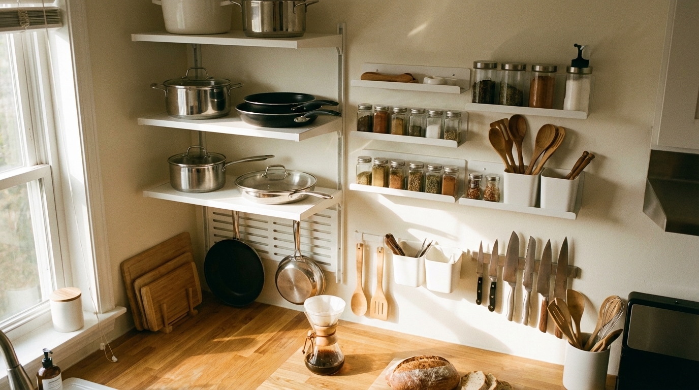 小廚房收納術：免打孔置物架讓廚房空間翻倍