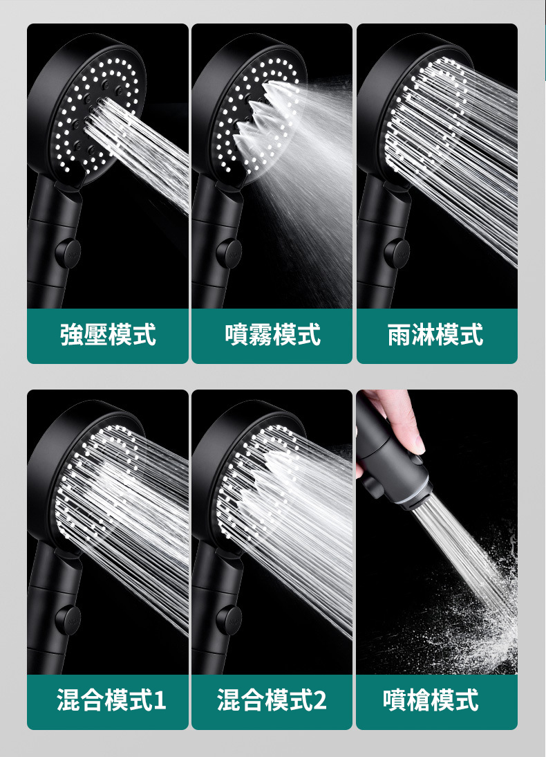 六檔蓮蓬頭適用各種水管接口