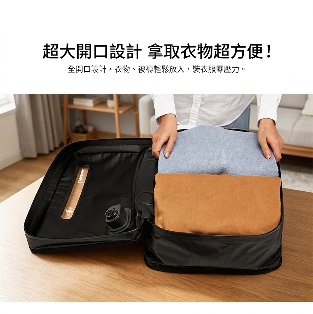 一鍵快速抽真空｜60秒完成壓縮｜省時省力超便利