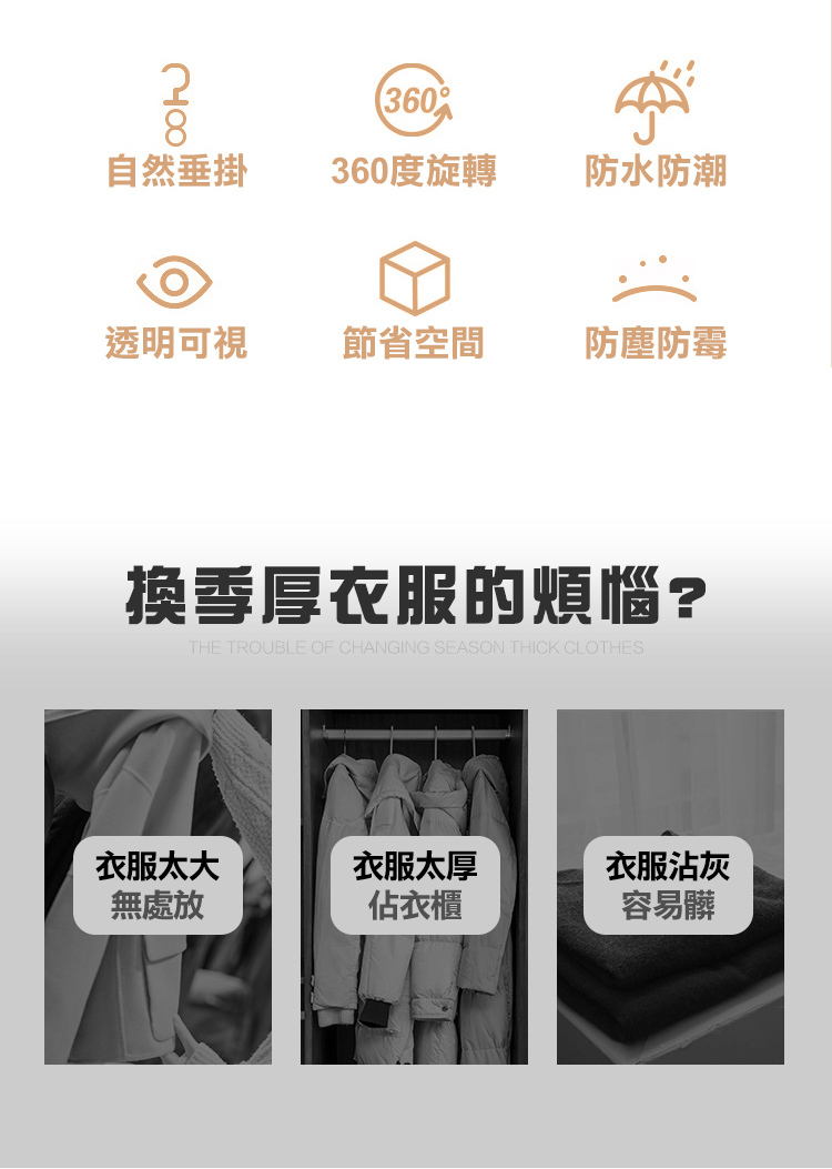 掛式真空壓縮袋規格介紹｜中號67x90cm 大號67x110cm 兩種尺寸