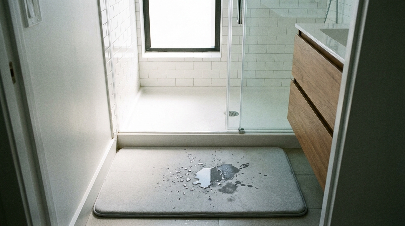 硅藻泥軟式吸水地墊放在浴室門口，快速吸水不留腳印