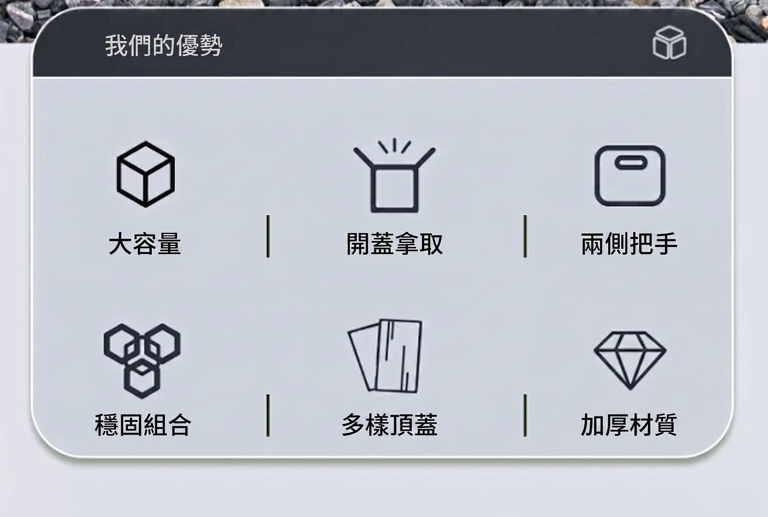 露營折疊收納箱六大優勢-大容量開蓋拿取兩側把手加厚材質