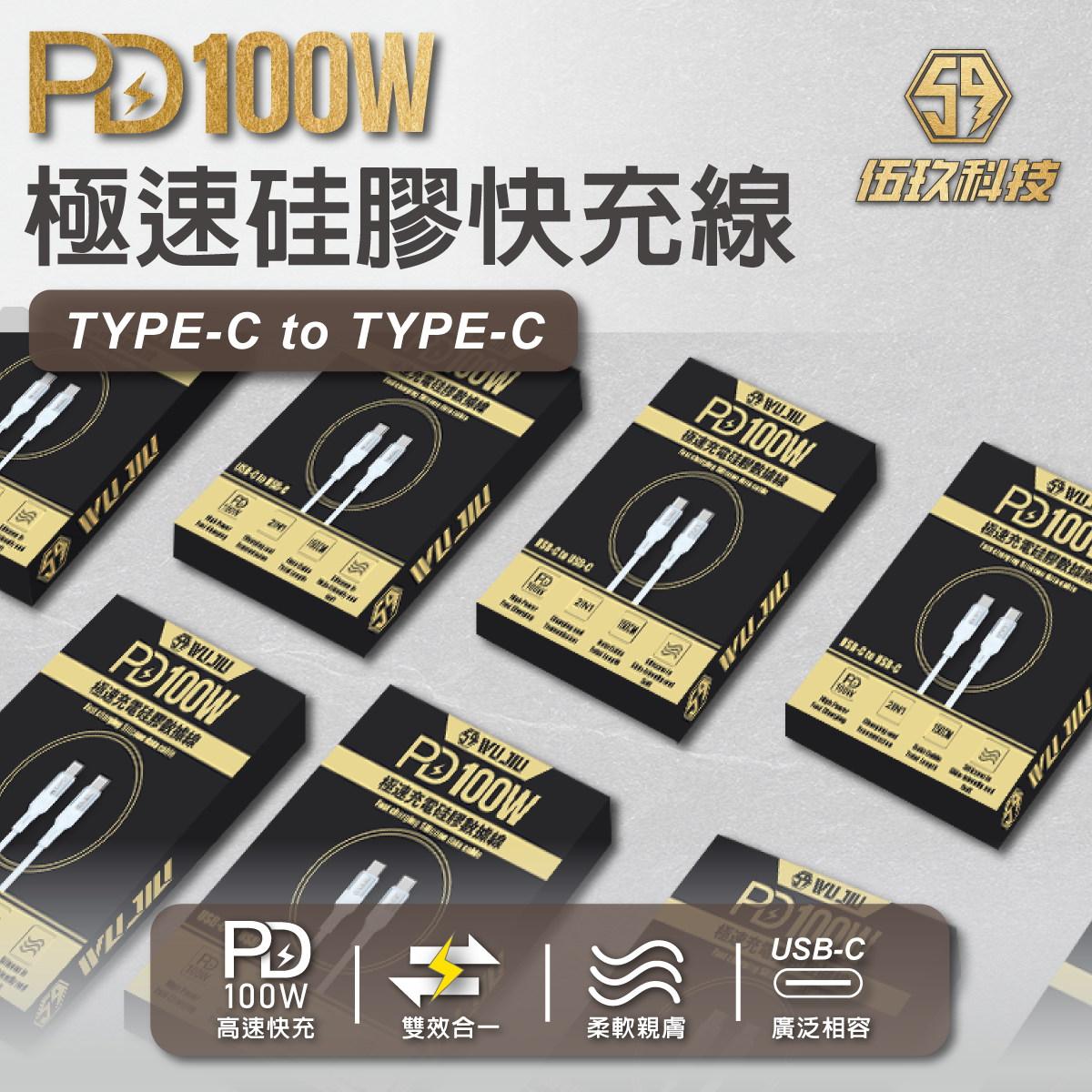伍玖科技 PD 100W 急速充電線（C-C）