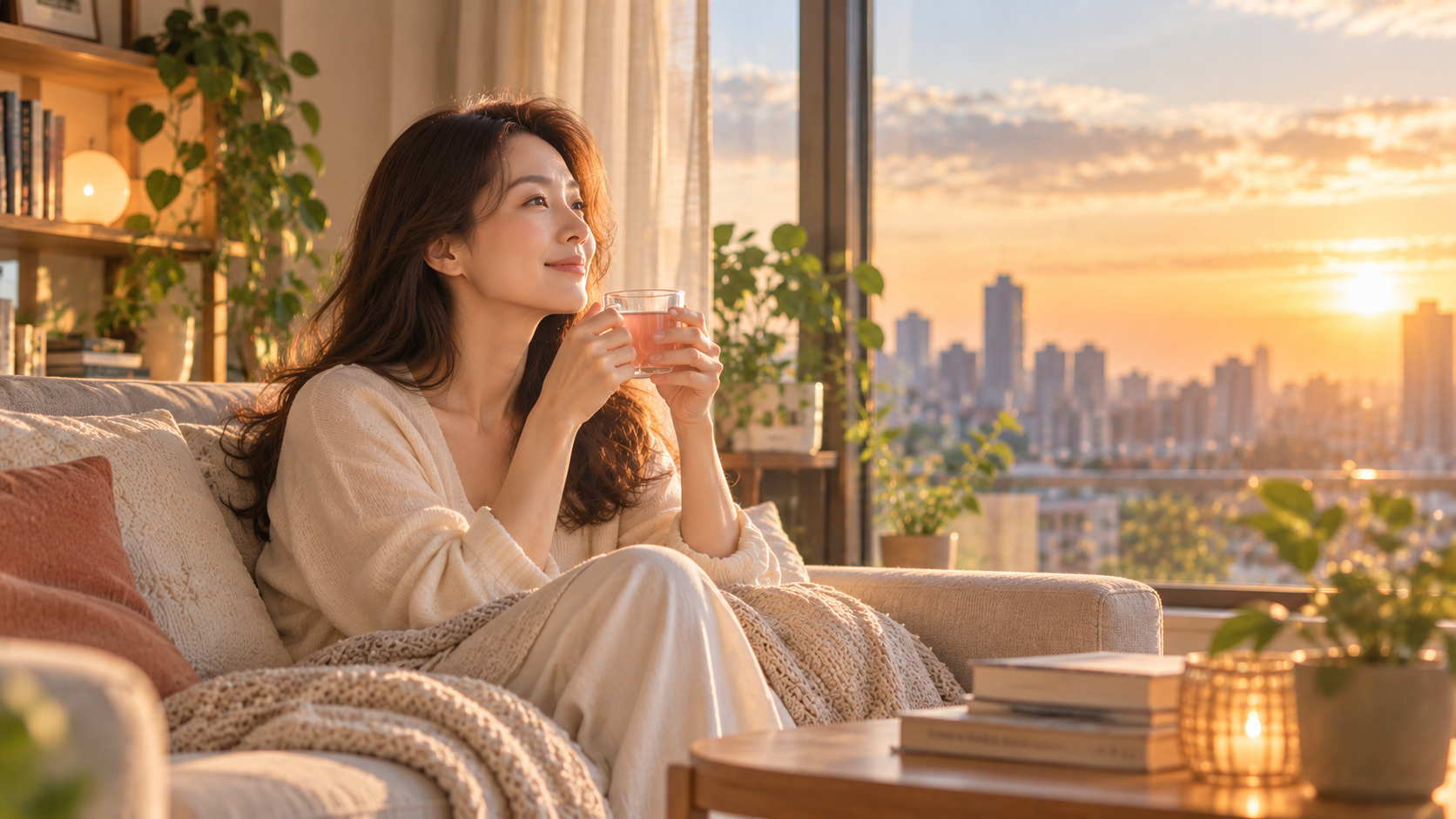 週末早晨，女性在廚房準備早餐，陽光照進來