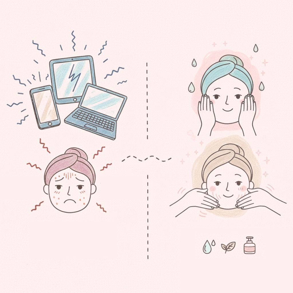 數位排毒與肌膚保養示意圖