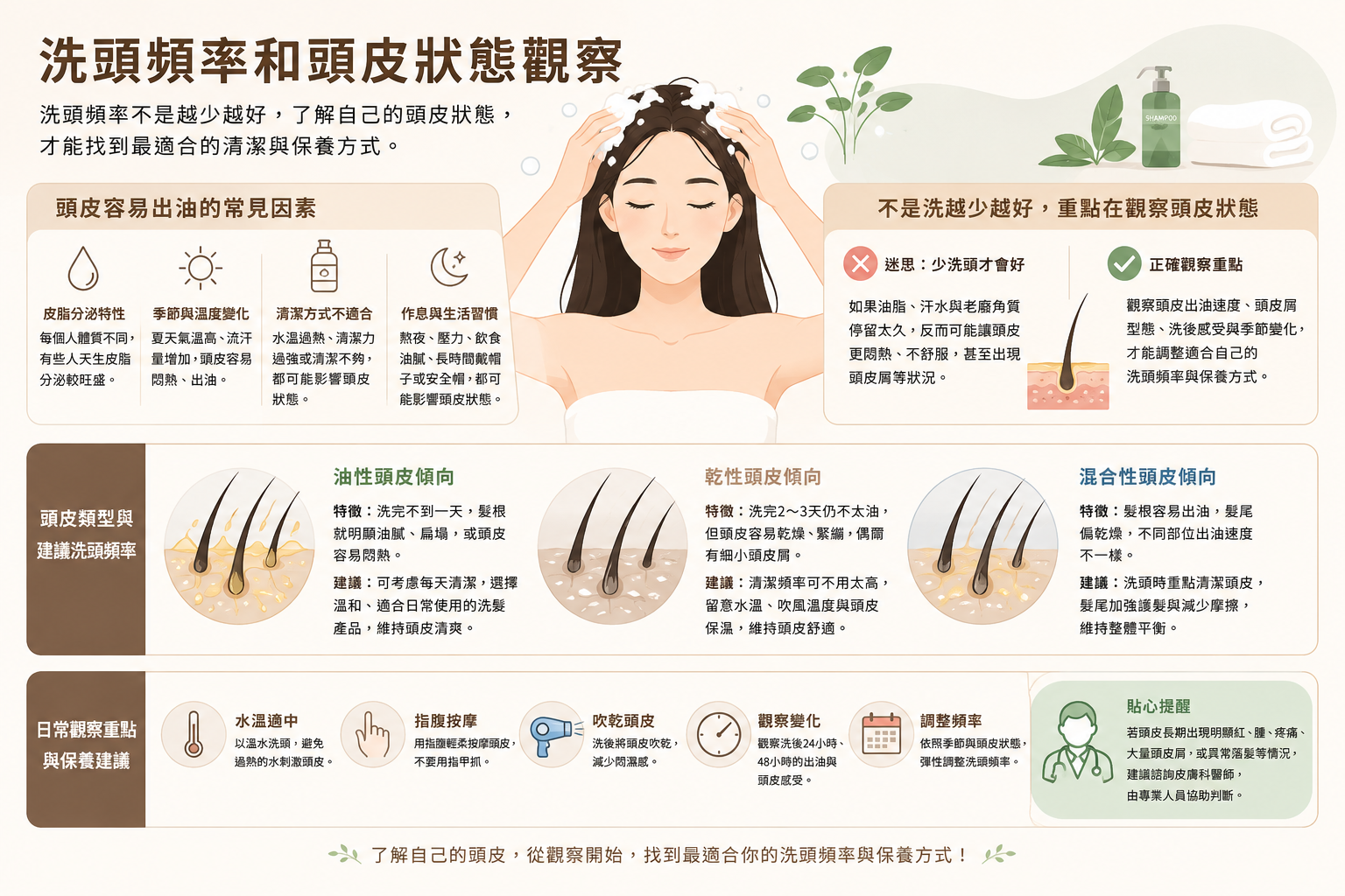 洗頭頻率與頭皮狀態觀察示意圖