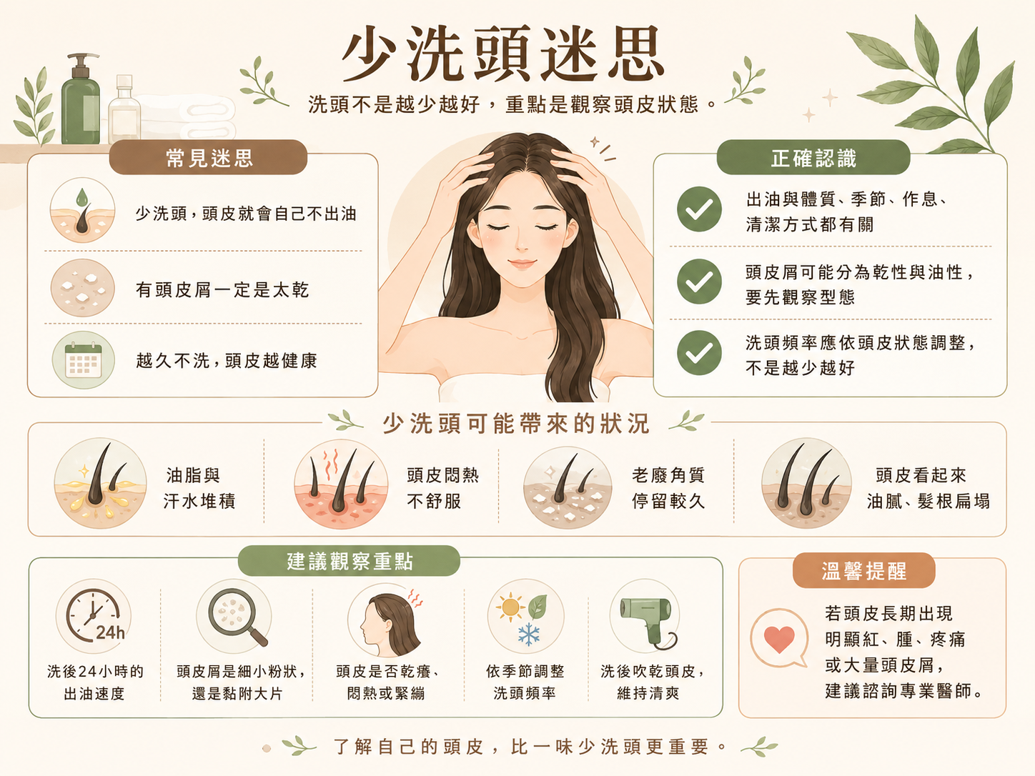 少洗頭迷思對照示意圖