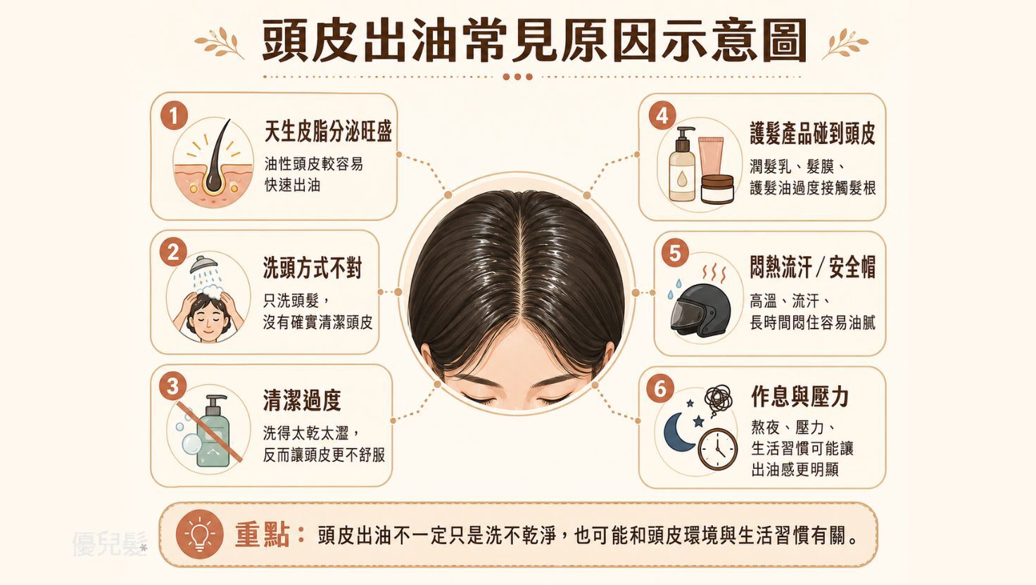 頭皮出油常見原因示意圖