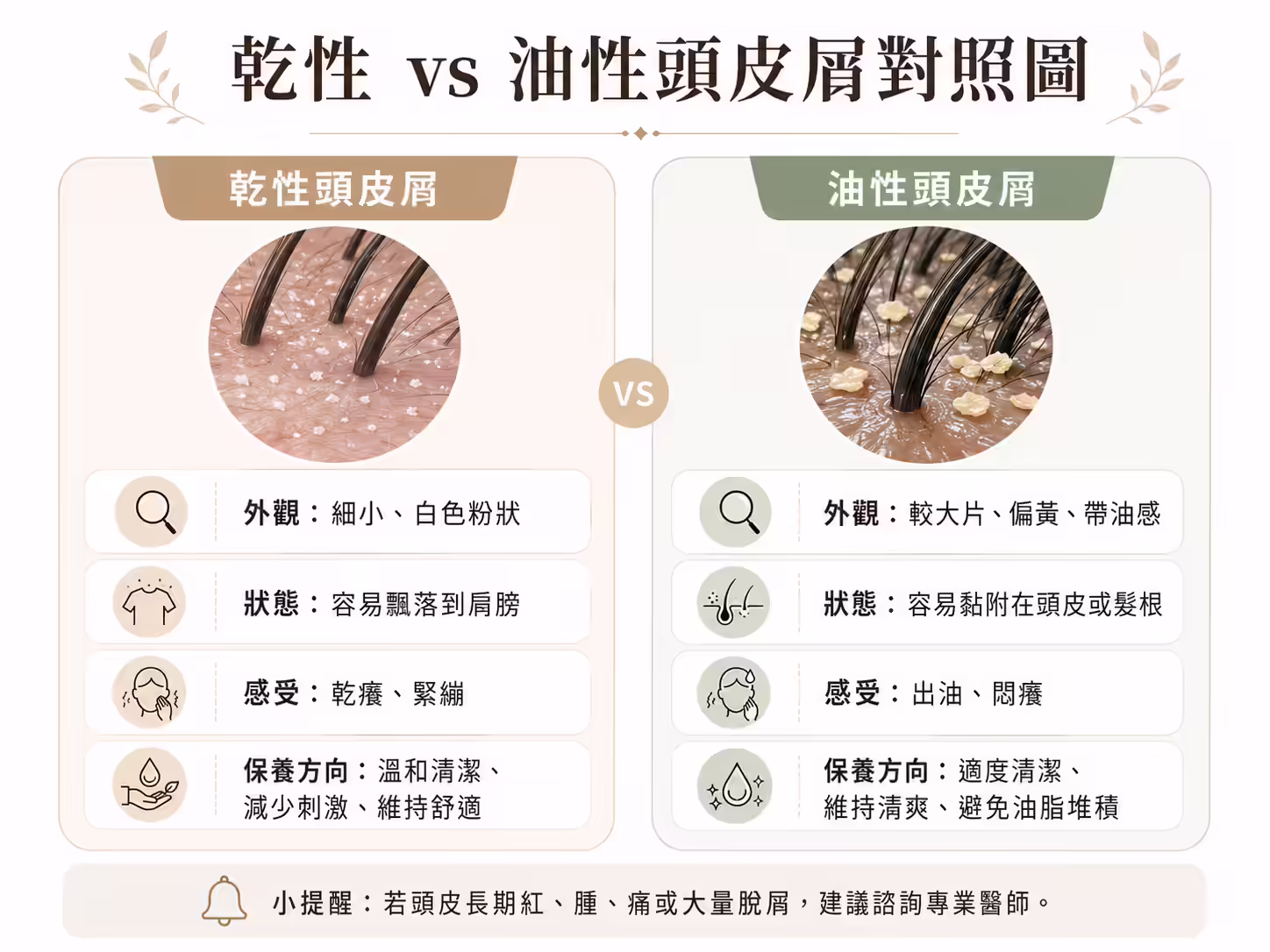 乾性與油性頭皮屑對照示意圖