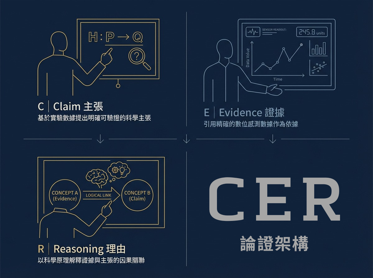 C-E-R 邏輯論證框架示意圖