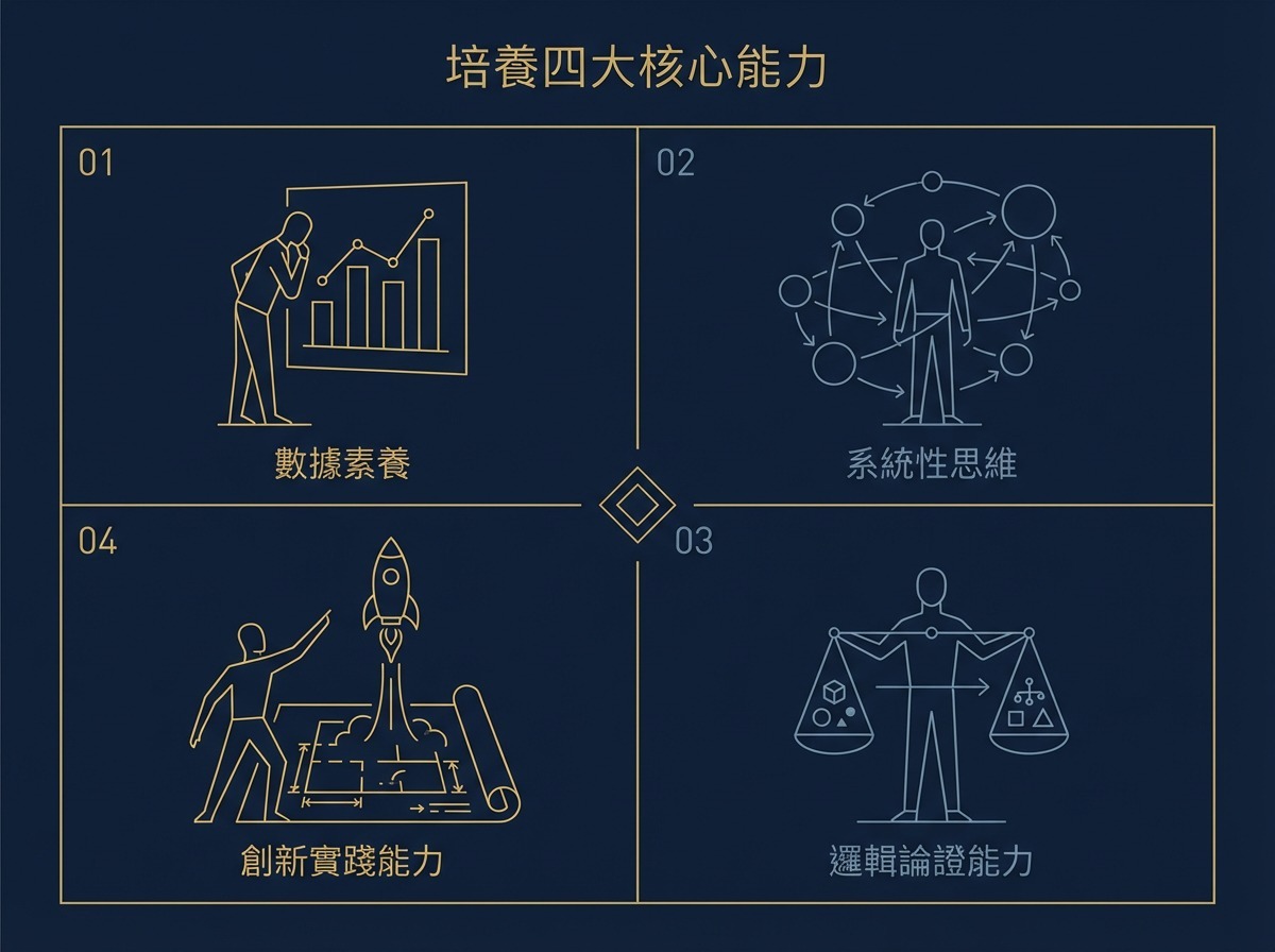 培養四大核心能力：數據素養、系統性思維、邏輯論證能力、創新實踐能力