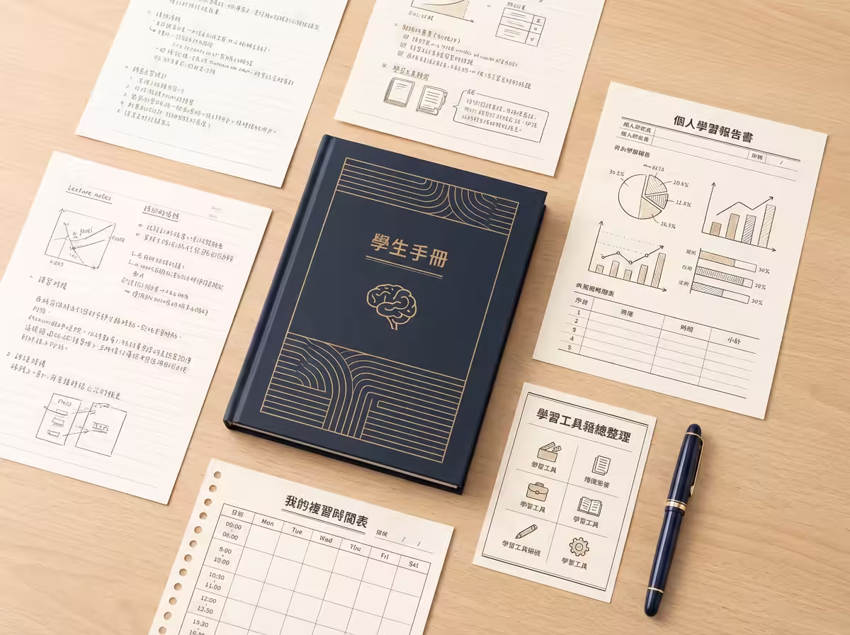 課程結業帶走的成果——學生手冊、報告書、時間表、工具卡