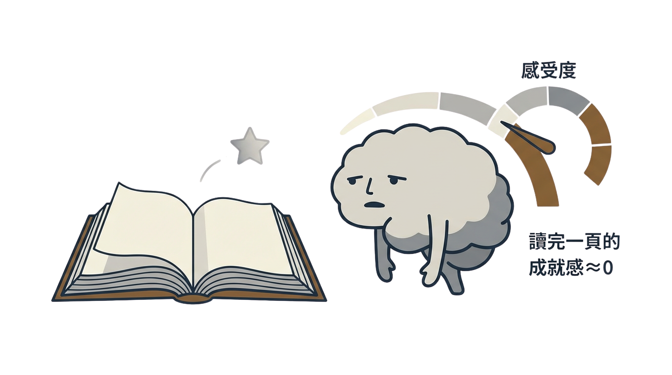 被短影片養大胃口後讀課本的成就感趨近於零的示意圖