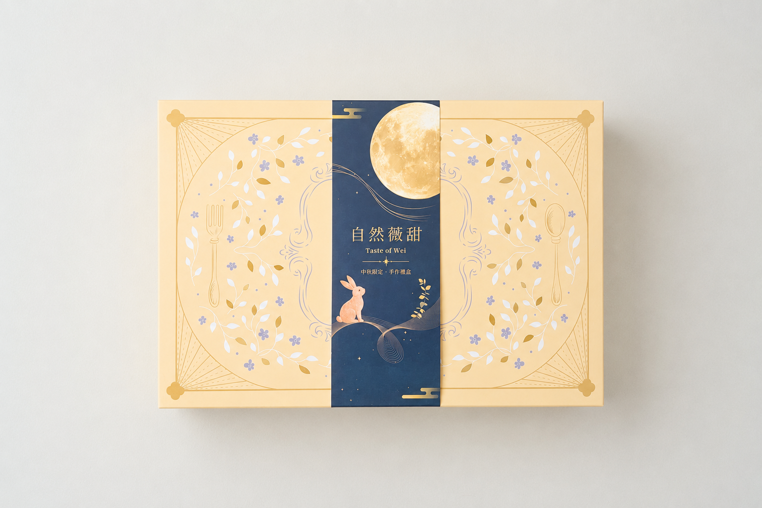自然薇甜月下茶會中秋禮盒外盒設計近看