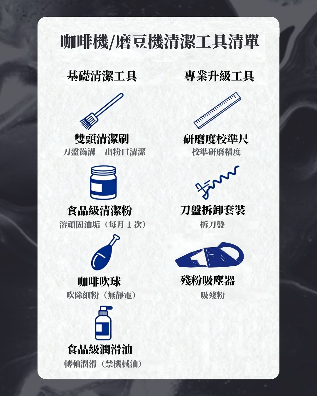 咖啡機／磨豆機清潔工具清單
