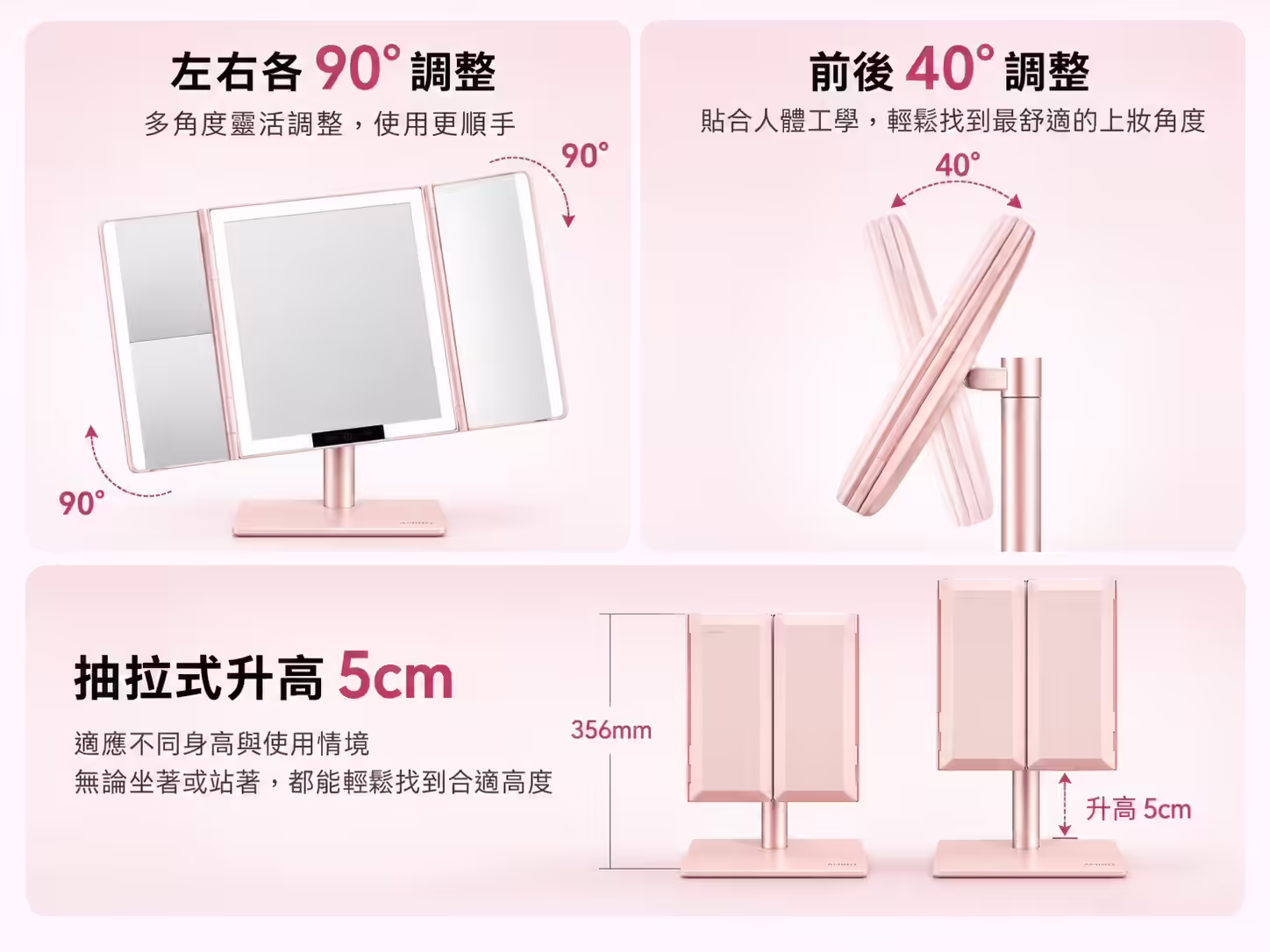 鏡面角度與升降調整