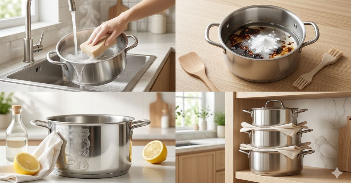 不鏽鋼鍋清潔保養步驟：小蘇打粉去焦垢、白醋去水垢