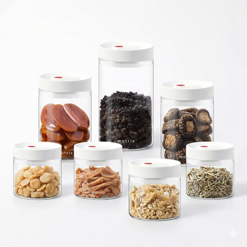 使用真空玻璃密封罐分裝乾貨