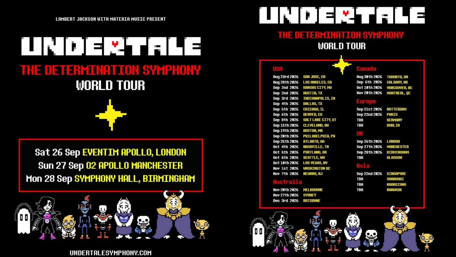 UNDERTALE The Determination Symphony 全球巡迴場次名單