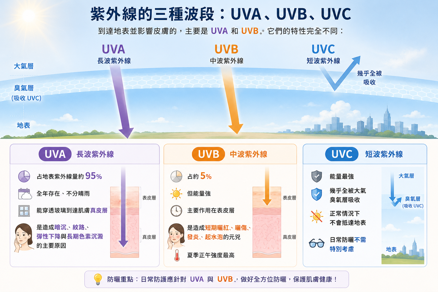 UVA UVB UVC 紫外線波段示意