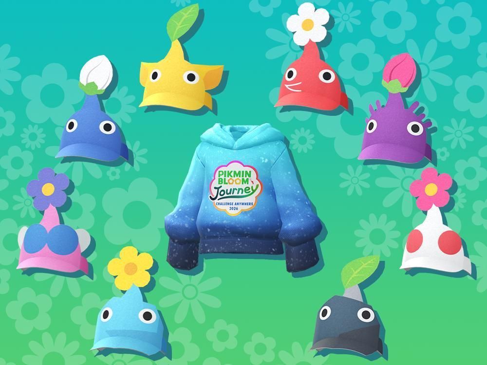 皮克敏 Bloom 帽T 與八款皮克敏遮陽帽示意圖（含新款冰凍皮克敏）