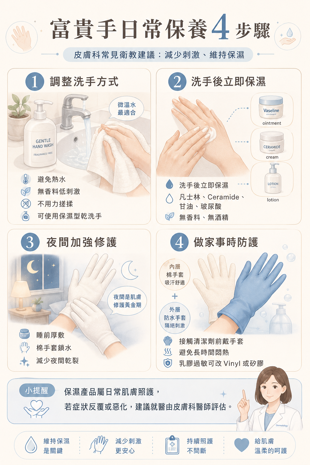 富貴手日常護理四步驟懶人包示意圖