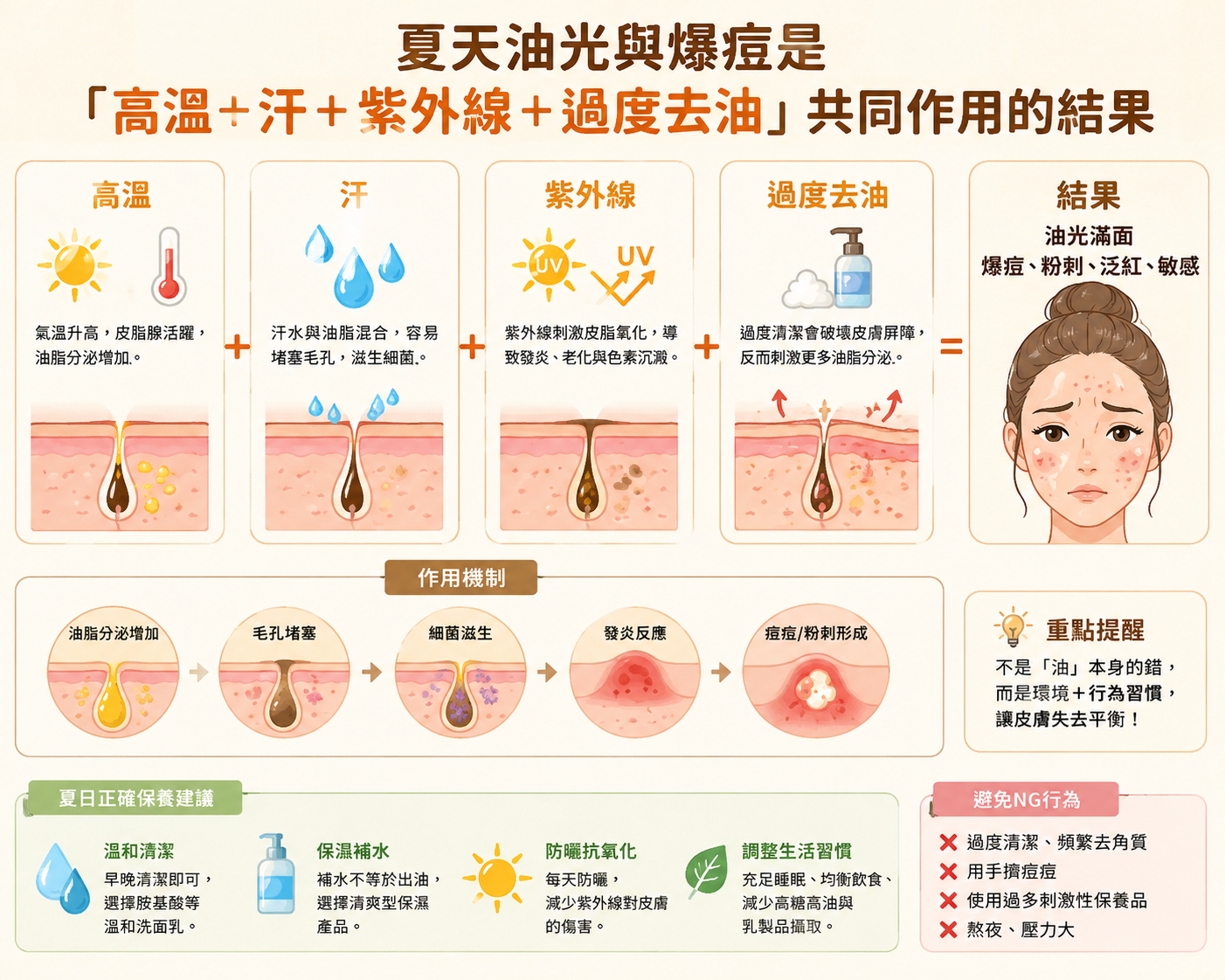 夏天皮脂與毛孔示意