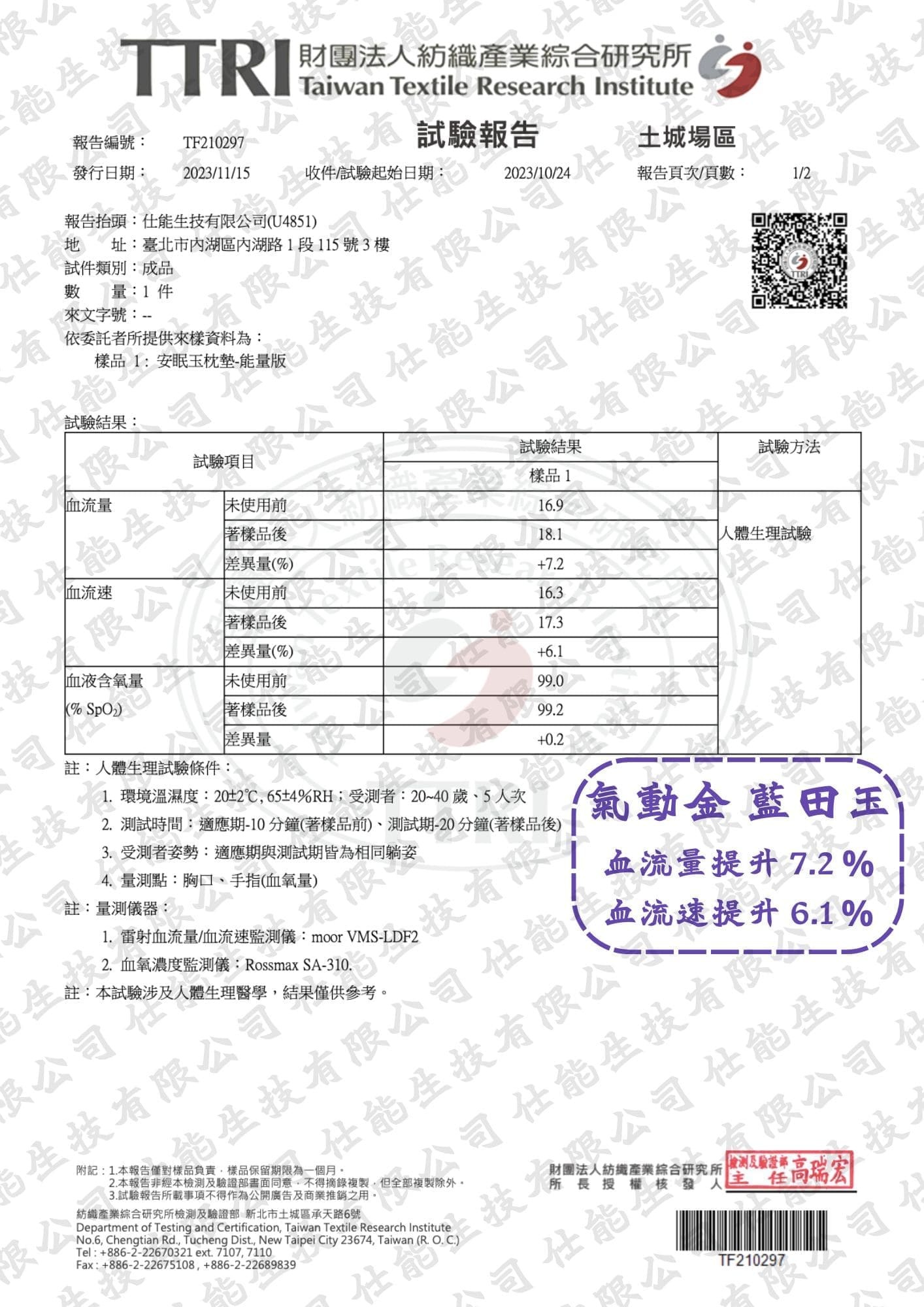 藍田玉使用前後血液流量與流速測試報告
