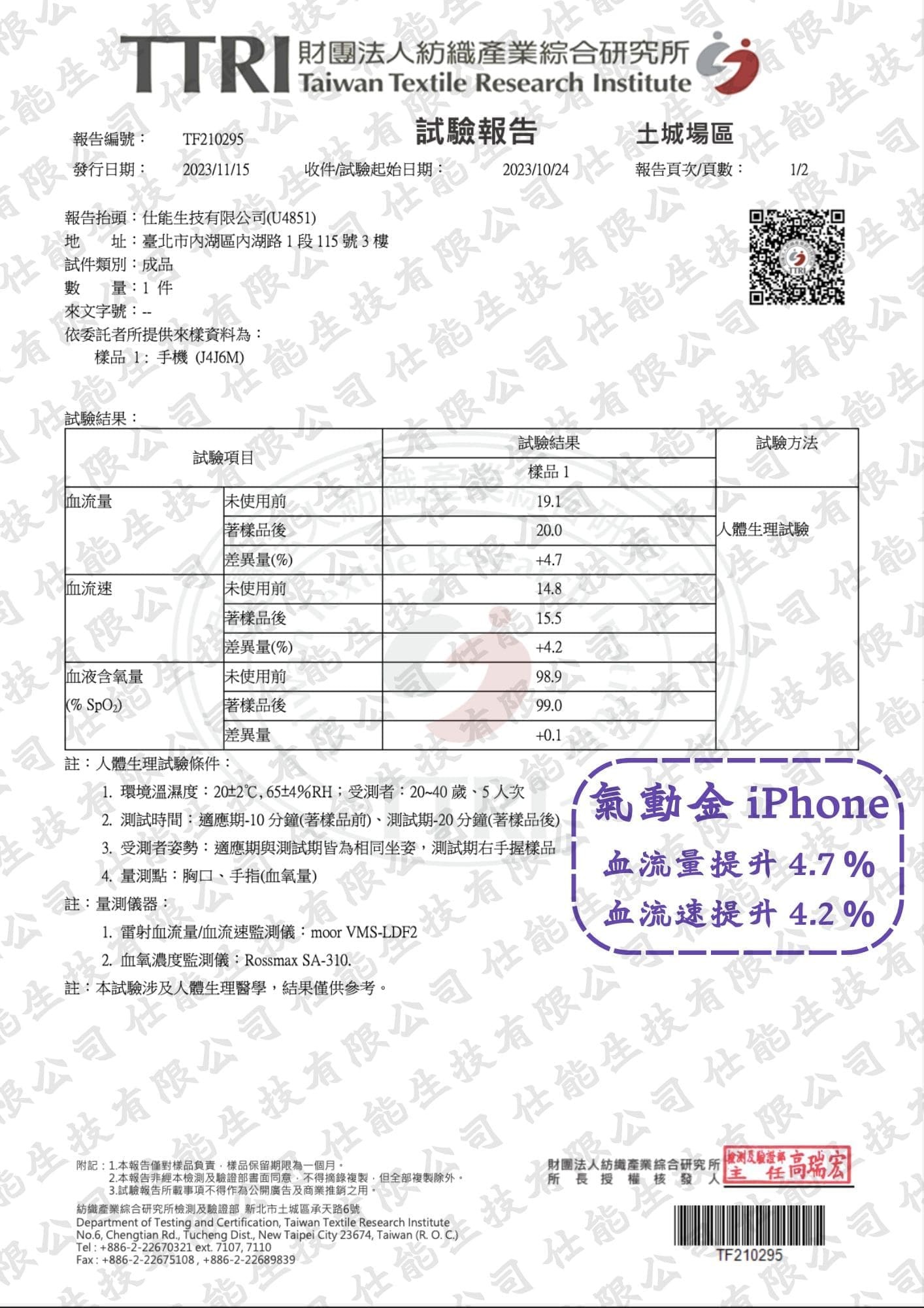 iPhone 使用前後血液流量與流速測試報告