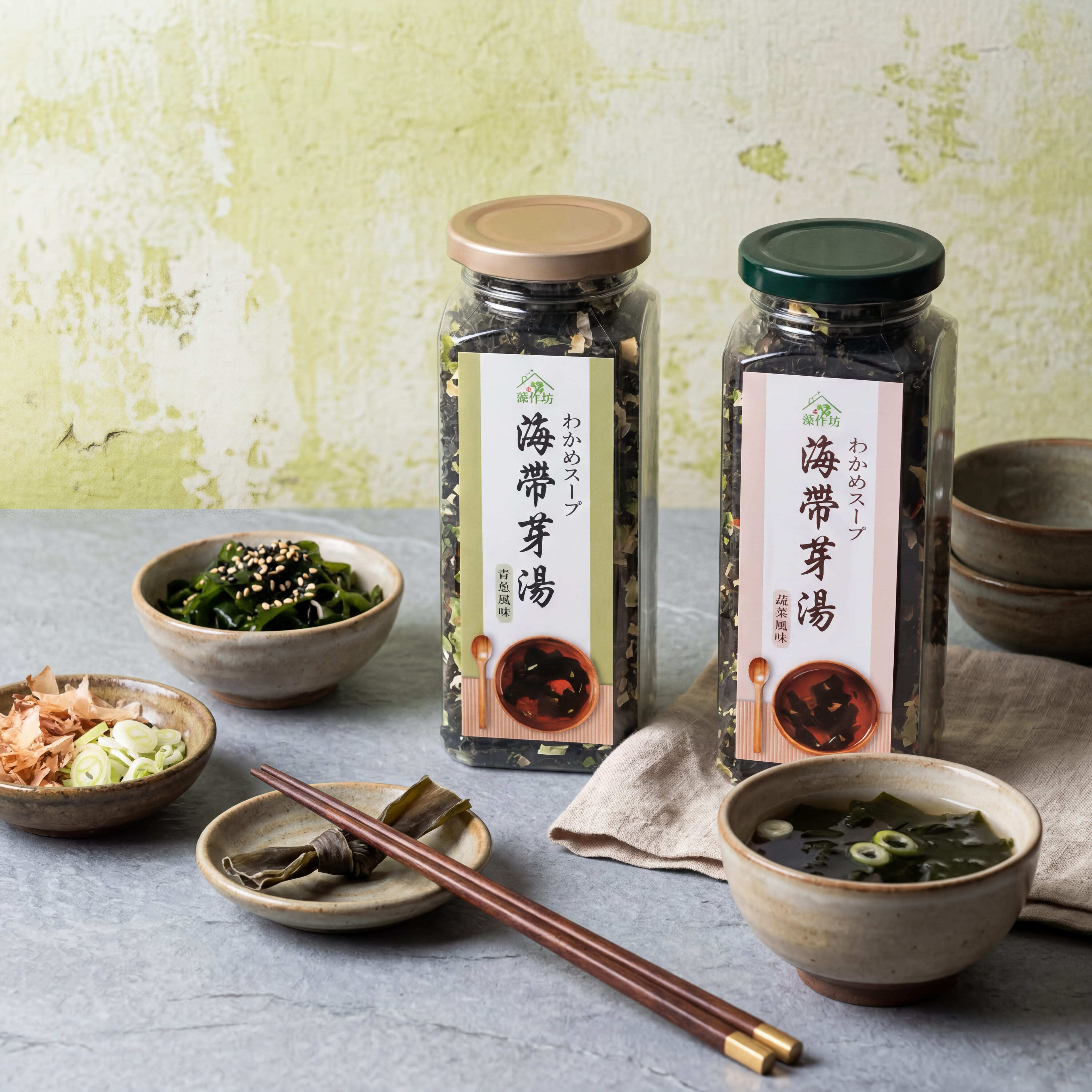藻作坊海帶芽湯青蔥風味與蔬菜風味120公克罐裝商品