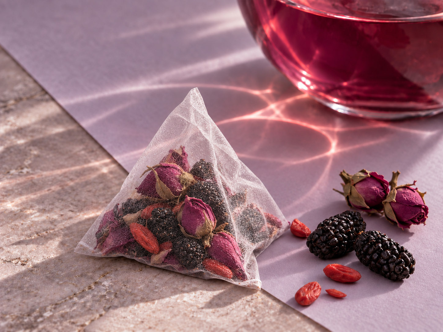 嫣然玫瑰桑椹枸杞茶與茶包