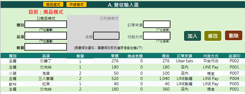 日帳收入區