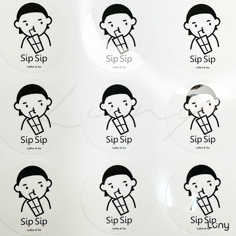 Sip Sip 栩栩茶圓形五公分透明亮膜貼紙規格案例